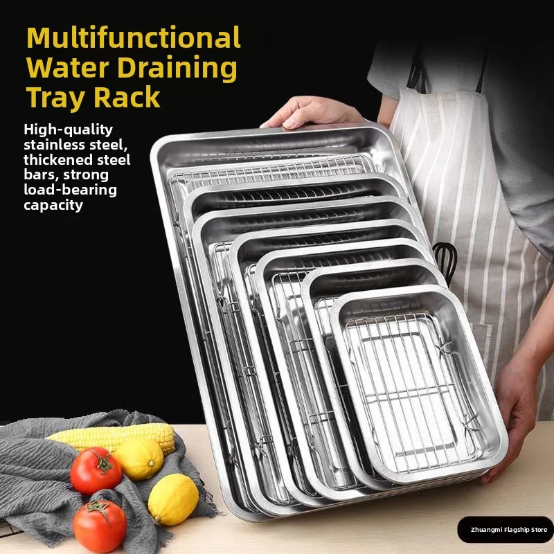 Commercial Stainless Steel Steak Serving Tray Oil And Water Filter Dish Display Plate BBQ Grill Cooking Accessories