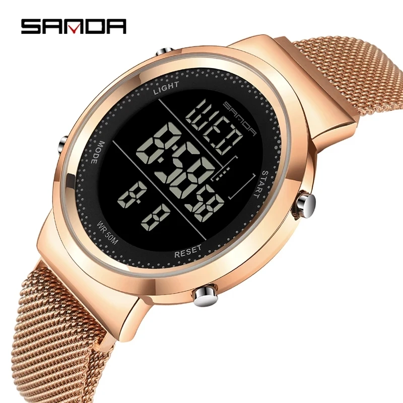 Sanda-reloj Digital multifuncional, pulsera electrónica con cierre magnético, correa de malla de acero, ideal para exteriores, negocios y parejas