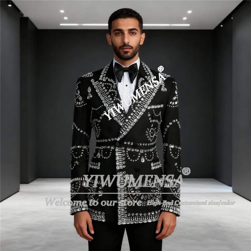 Luxury Beaded Stones Wedding Suits For Men 2 Piece Groom Tuxedos Business Male Outfits Prom Blazers Terno Masculinos Completo