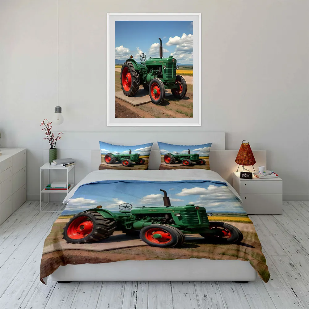 Classic Green Tractor Farm Realism Print Soft Comfortable Duvet Cover Bedding Set Included 1*Duvet Cover  2*Pillowcases