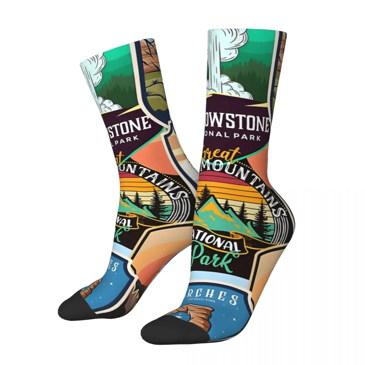 Retro National Parks Logo Crazy compression Socks Unisex Yellowstone Harajuku Seamless Printed Funny Novelty Happy Crew Sock