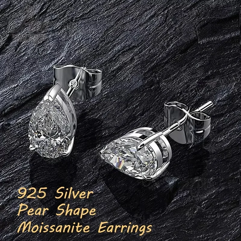 925 Silver 0.5-3CT Pear Shape Real Moissanite Earrings with Certificates Top quality Bridal Jewelry classical Daily Wear charms