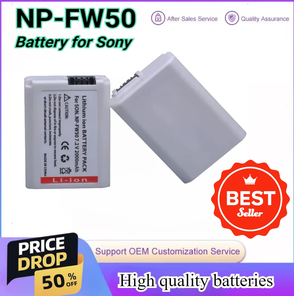 

NP-FW50 NPFW50 Battery for Sony ZV-E10 NEX 5T 5R 5TL 5N 5C 5CK A7R A7 F3 3N 3CA55 A7R II A5000 A6400 A6300 A6000 A5100