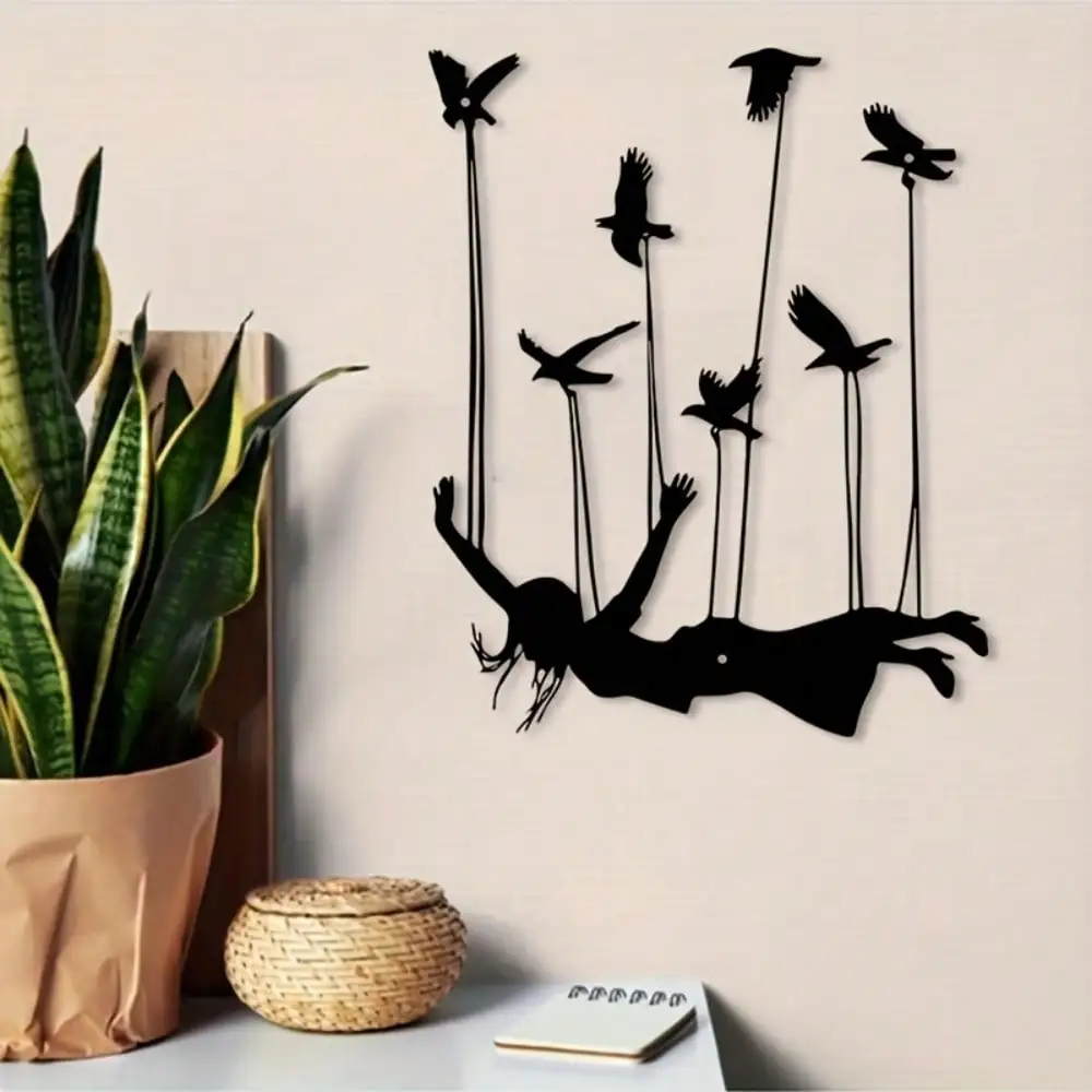 CIFbuy Iron Art Wall Decor Flying Girl Metal Statue Artistic Mural For Studio Gallery Fantasy Home Decoration Gift For Dreamers