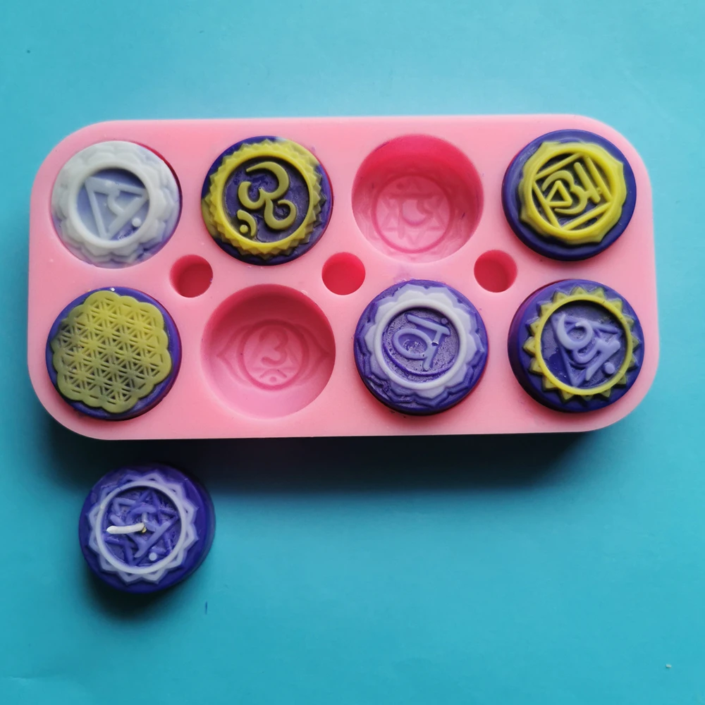 Diy candle making molds Latest unique Soap Silicone Mold with Symbols Round Chakras Silicone Moulds