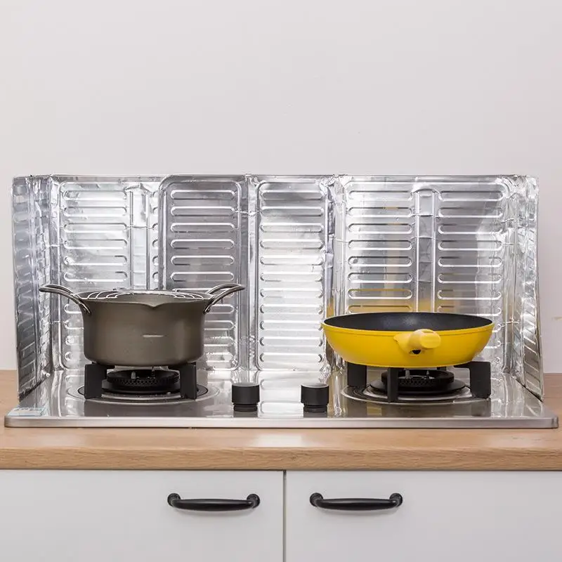 Foldable Gas Stove Anti-Splash Heat Guard Aluminum Foil Oil Resistant Baffle 1PC for Household Kitchen Cooking