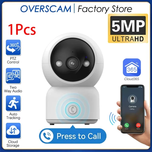 Imagen 1 del producto Mini Cámara IP WIFI de 5MP con Aplicación Cloud365, Llamada con un Clic, Monitor para Mascotas y Bebés, Vigilancia con Seguimiento Automático de 360° ° Audio bidireccional con giro e inclinación