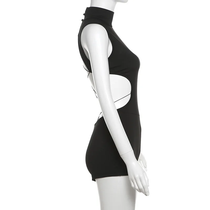 Tuta scrunch da palestra sexy senza schienale scavata con coppe Tuta sportiva da donna in un pezzo senza maniche Tuta aderente per fitness yoga