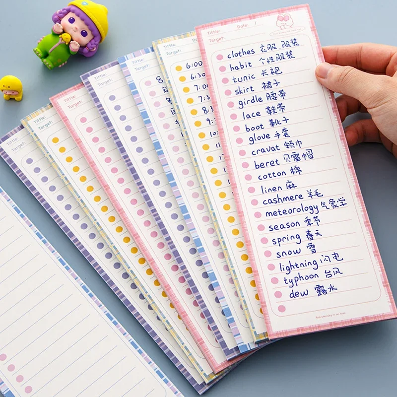 Cute Kawaii Long Memo Pads Lined Plaid Dotty Note Tip Notepad Check List Shopping To Do Planner Agenda Diary Notebook Stationery