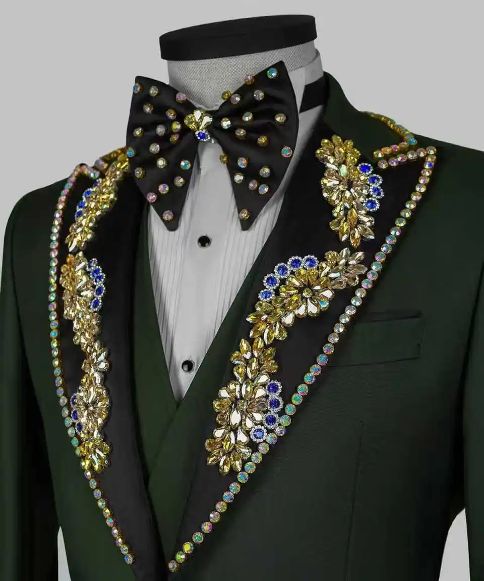 Conjunto de trajes de pasarela para hombre, chaqueta + Pantalones de 2 piezas, chaqueta de esmoquin para boda, abrigo Formal de algodón para oficina, color blanco y negro