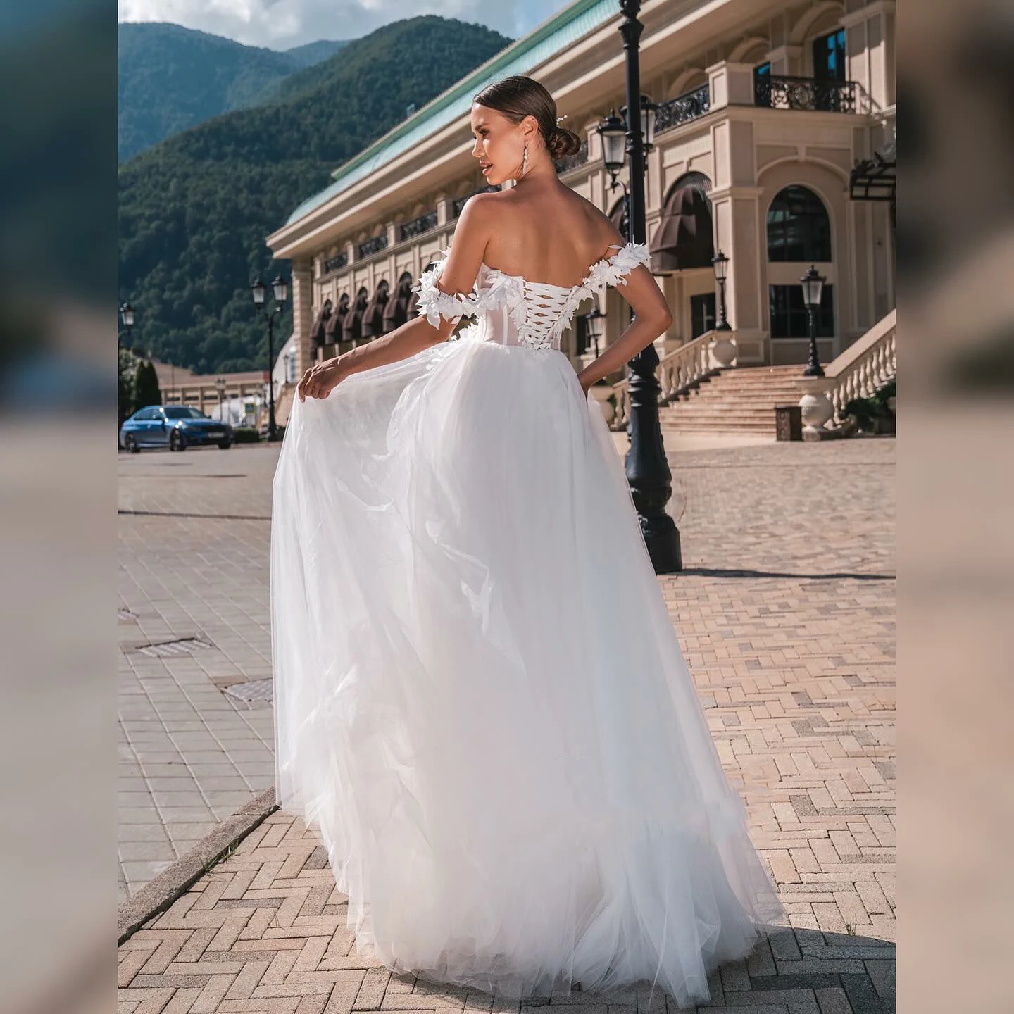 Msikoods Abito da sposa di lusso 2025 con spalle scoperte Fiore di pizzo A Line Abito da sposa Plus Size Abito da sposa con corsetto personalizzato