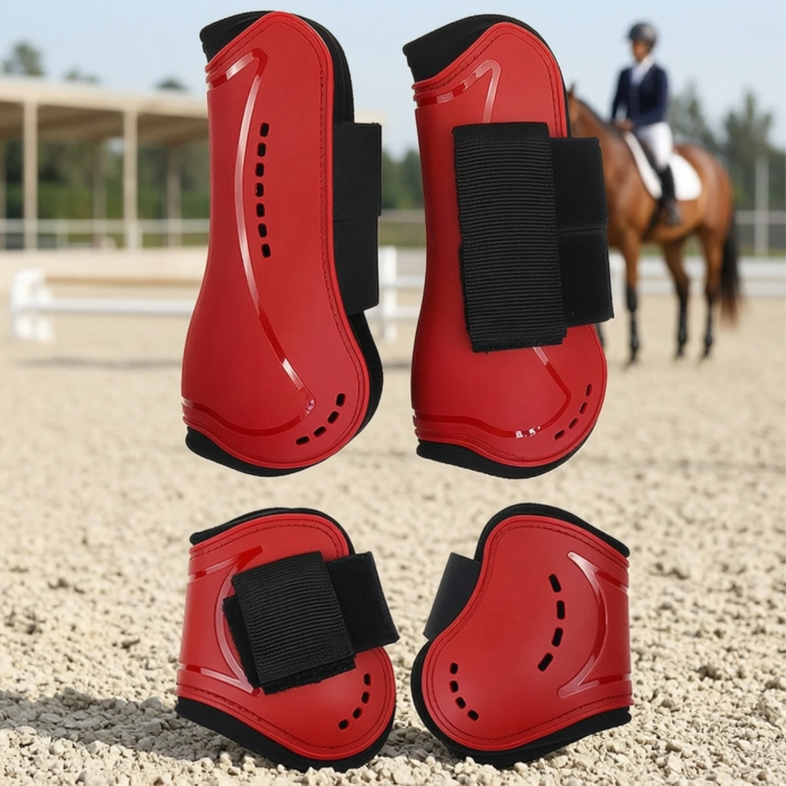 4個入り馬用脚保護ブーツセット、ネオプレンパッド付きジャンプブーツ、調節可能な馬具