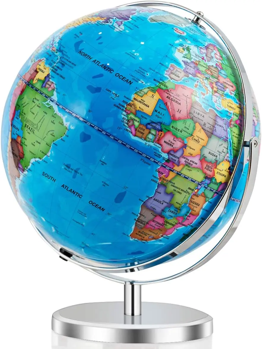 

Desktop World Globe, Educational Geographic World Globe with LED Lights for Students Adults, 720° Rotation Decorative Globe