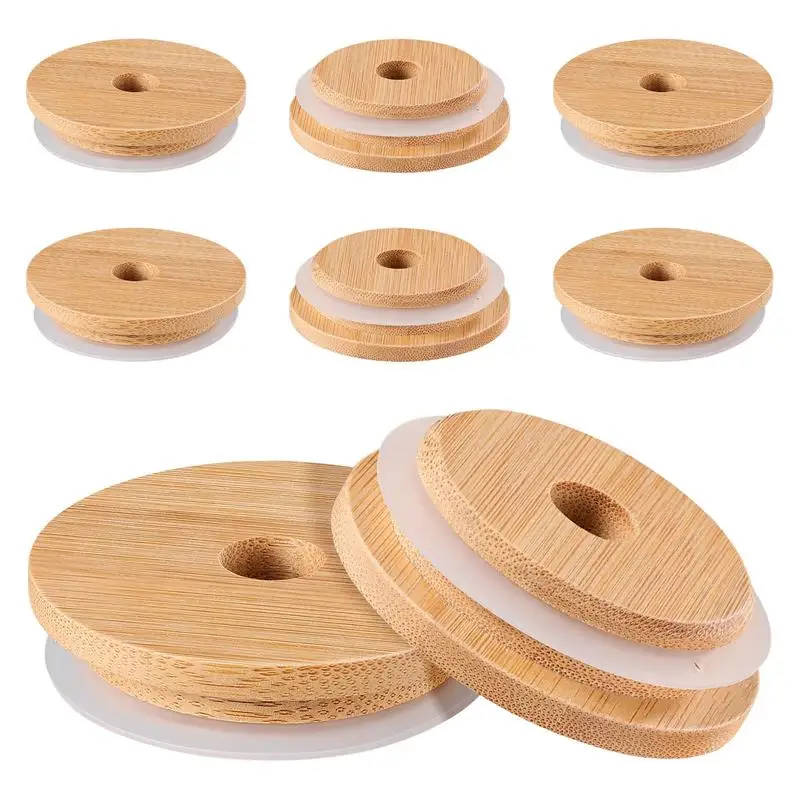 DOITOOL 8pcs Bottle Sealing Bamboo Lids Jar Sealing Covers Jar Bottle Lids Bottle Bamboo Covers for Cups Bottles Glass Jars