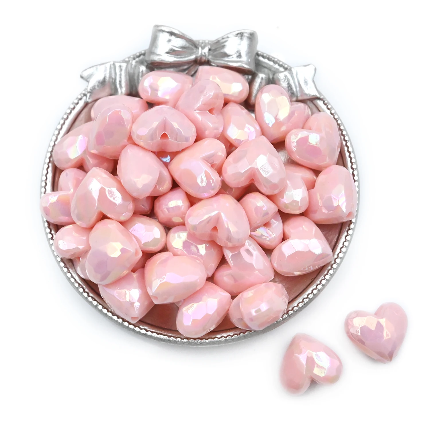 17x19mm Ab Pink Color Acrylic Beads Love Heart Loose Spacer Beads For Jewelry Making DIY Handmade Bracelet Necklace Accessories