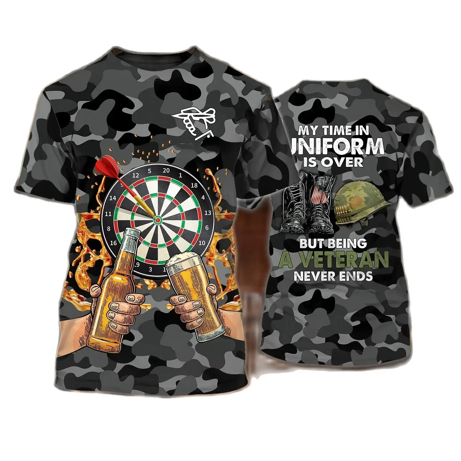 

New Men's Personality Darts HD 3D Printed T-shirt Custom Short Sleeve Vintage Interesting Crewneck Clothing Street Popular Shirt