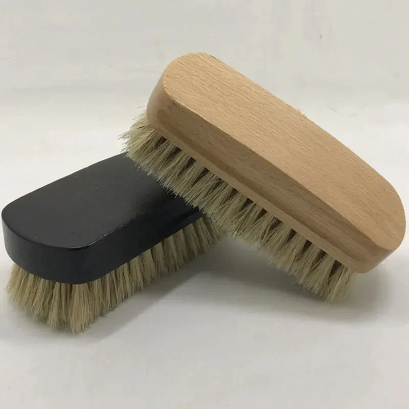 Brosse à Chaussures en Poils de Cochon, pour Pantoufles, Baskets, Livres, Nettoyeur de Bottes, Manche en Bois, Utile