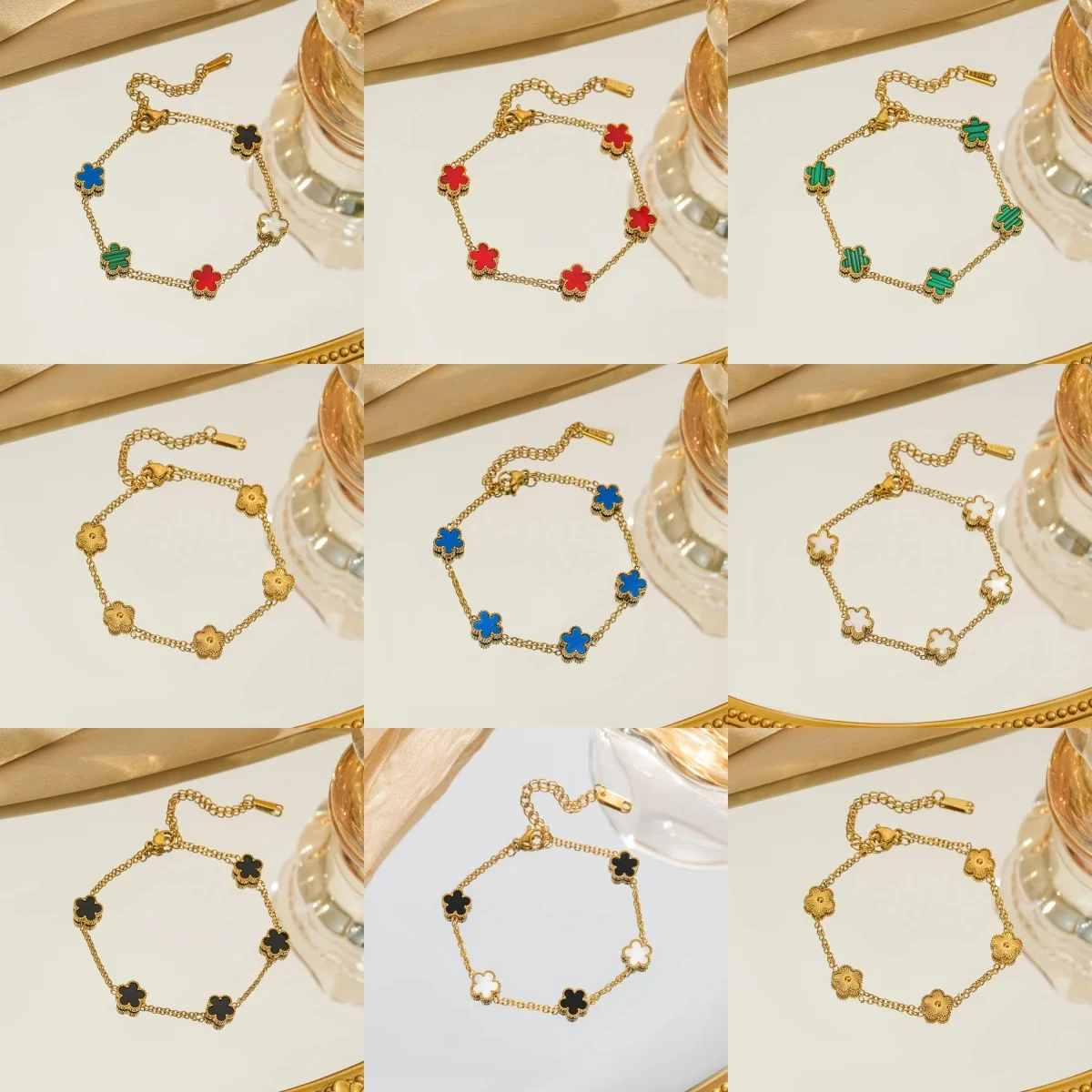 

Lucky Five Flower Bracelet Classic Luxury Stainless Steel Five-Pointed Star Clover Chain Ladies Adjustable Party Jewelry Gifts