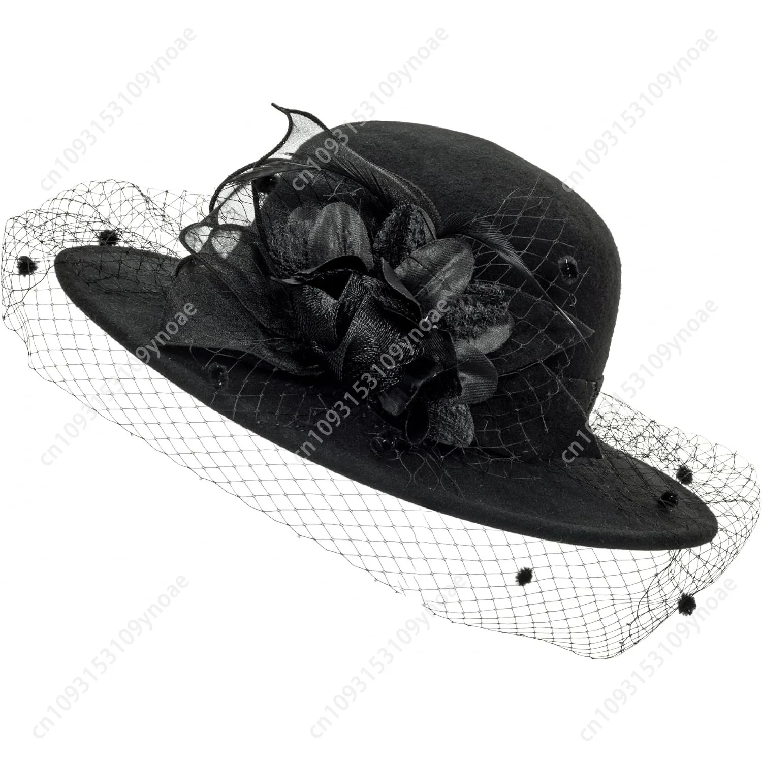 Blumendekor Bowler Fedora Hut Schleier Floppy Brim Filz Kirche Party Cap Vintage Damen 1920er Jahre Elegante Fascinator Hüte Retro Mode