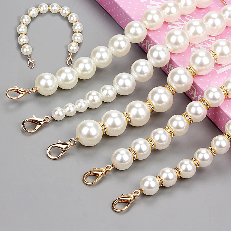 Classic Short Pearl Bag Replacement Pearl Chain Beaded Handle Chain For Women Girls Bags Tote Bag Handle Bag Accessories