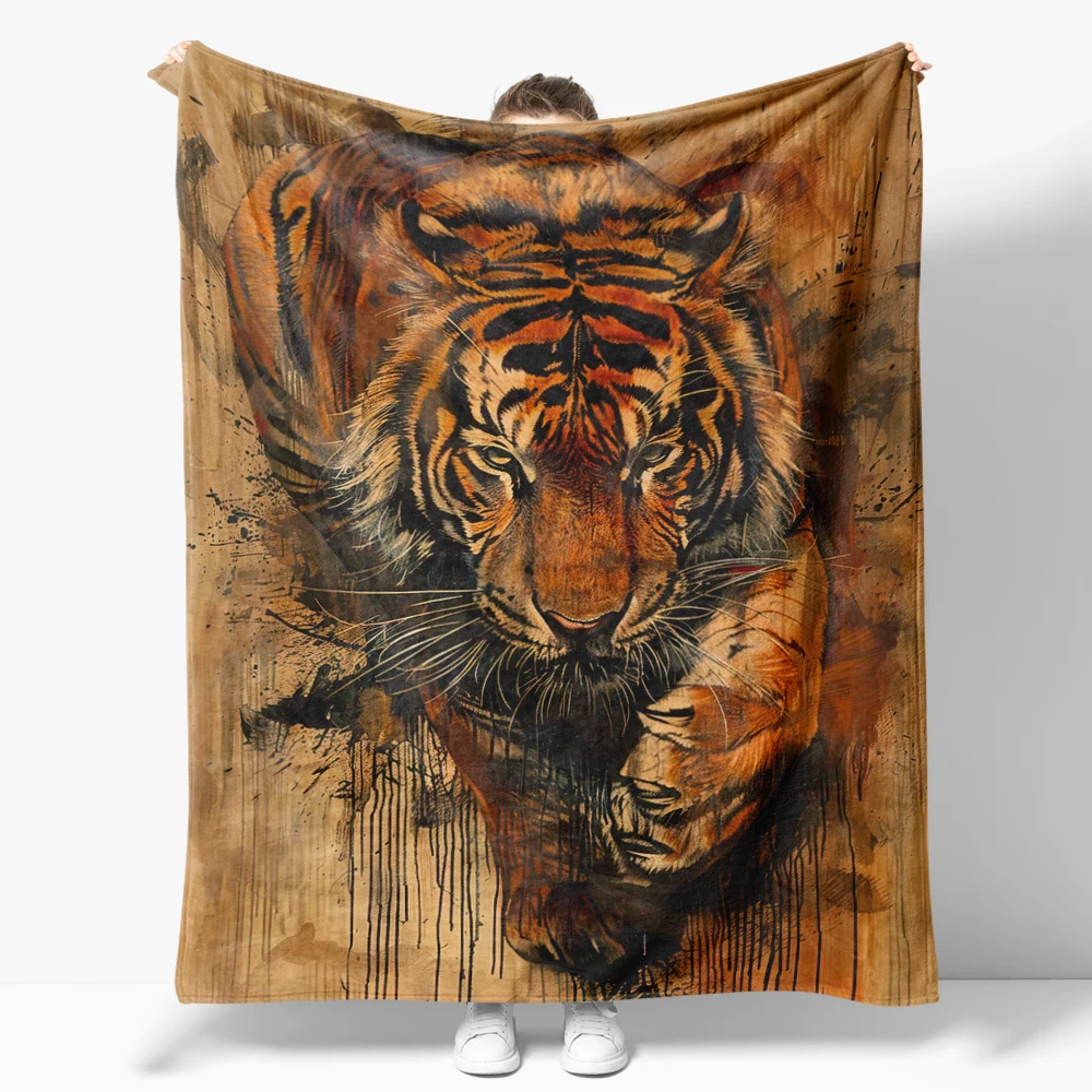 Fierce and Warm Tiger Flannel Blanket for Sofa Powerful and cool Throw Blankets For Bed Perfect Gift