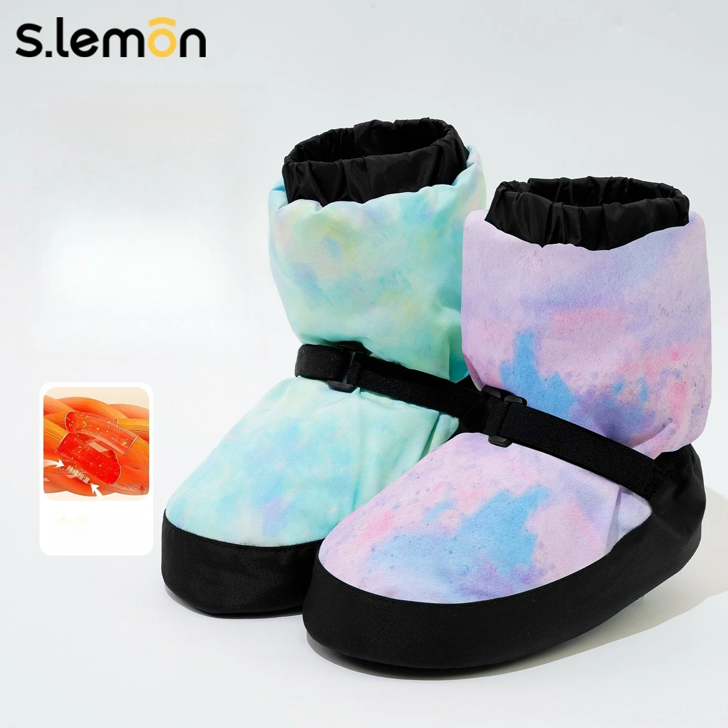 冬用フリース裏地付きバレエウォームアップブーツ-インクウォッシュプリント-女性、子供、大人、ダンス学生、プロの練習用シューズ