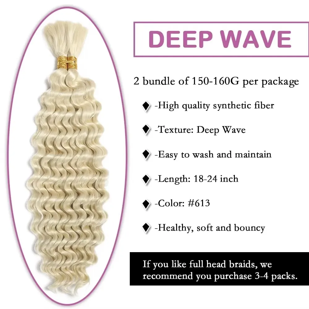 Deep Wave Human Braiding Hair for Boho Braids Honey Blonde Bulk Human Hair for Braiding Wet and Wavy Curly Human Hair Braiding