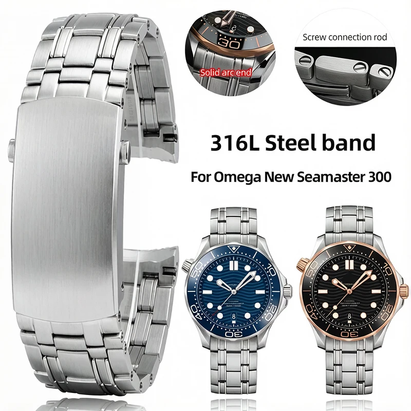 316 Solid Stainless Steel Watch Strap For Omega New Seamaster Diver 300M Observatory 210 Bracelet 20mm Curved End Watch Band Men