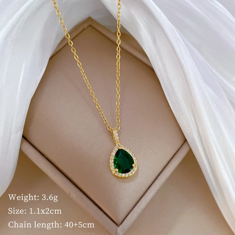 2pcs/set Jewelry Sets Women Elegant Waterdrop Green Rhinestone Pendant Necklace stud Earrings Wedding Dress Bridal Jewelry Set