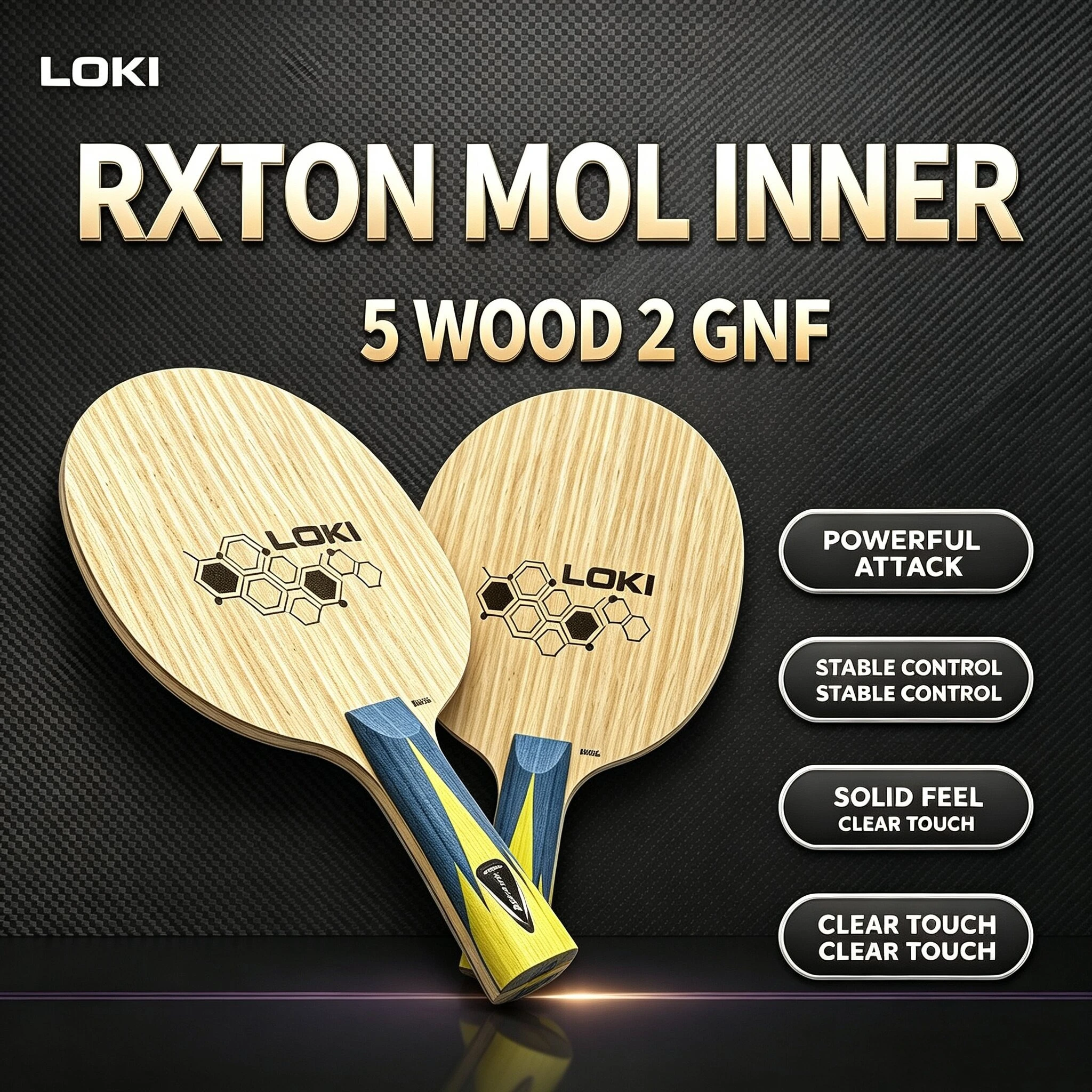 LOKI RXTON MOL GNF Built‑in Table Tennis Blade 5‑Wood + 2-GNF Professional Ping Pong Paddle with Box for Fast Attack & Loop