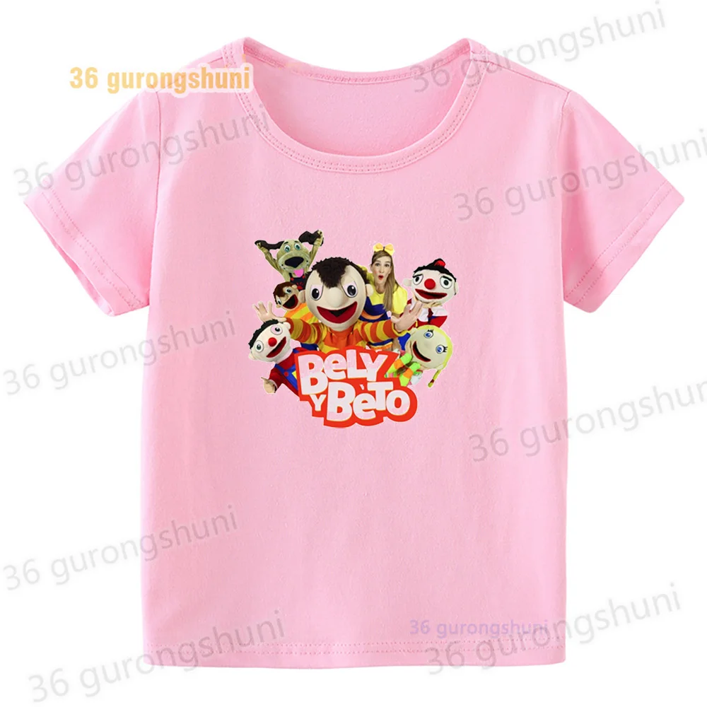 Camiseta de dibujos animados de Bely y Beto para niña, camiseta rosa, camisetas de verano, ropa para niños, camisetas para niñas, camisetas de manga corta para niños