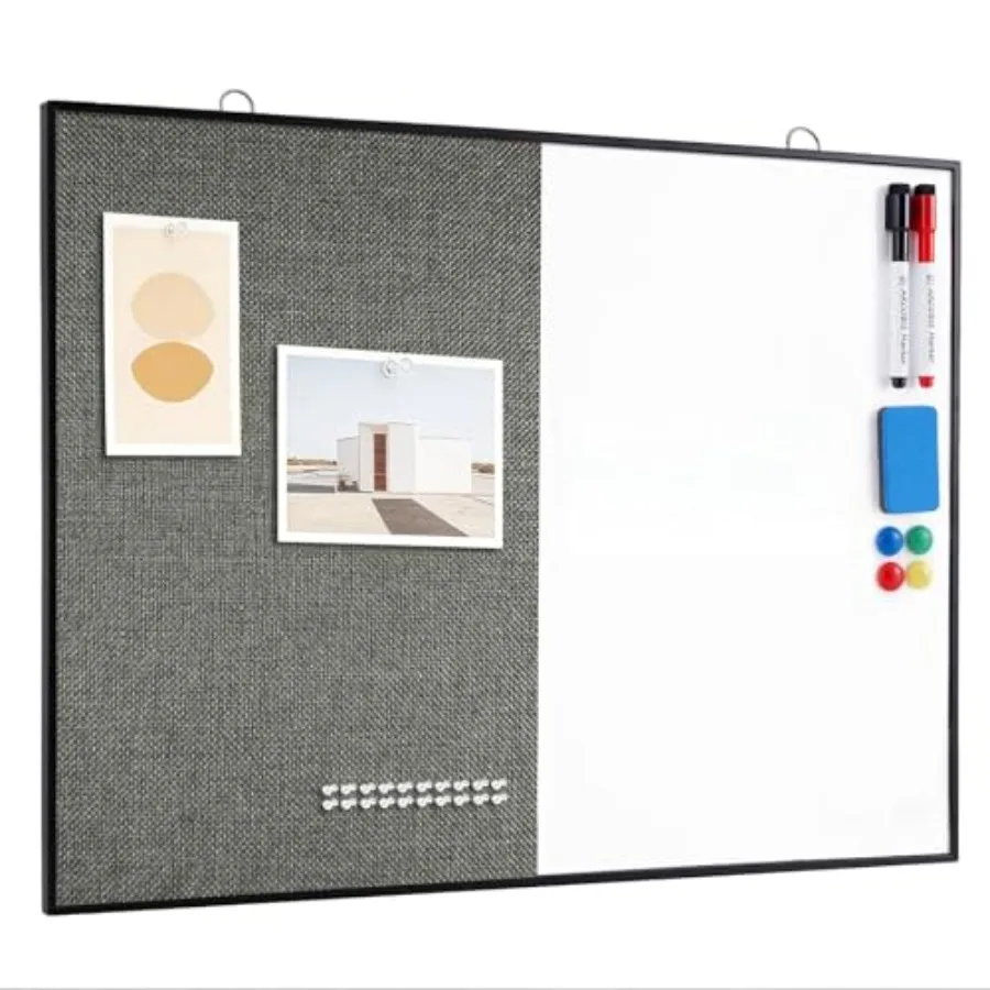 

Cork Board White Board Combo, Linen Bulletin Board Whiteboard for Wall, Double-Sided Magnetic Dry Erase Corkboard for Home, Off
