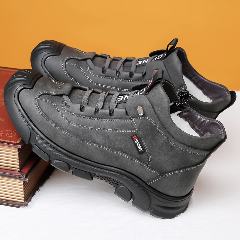 Winter cotton shoes for men with plush warm snow boots high top comfortable non slip wear-resistant outdoor casual shoes