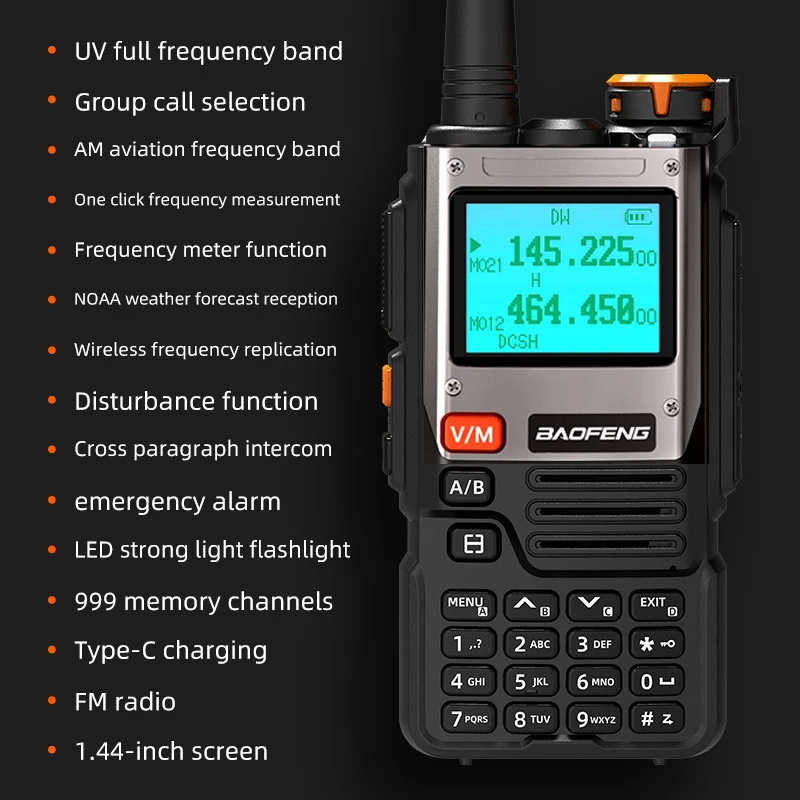 Baofeng-UV-K61 Walkie Talkie, Multi Band, Frequência de cópia sem fio, 999CH, carregador tipo C, UHF, VHF, NOAA, UV-5R, UV K6, K