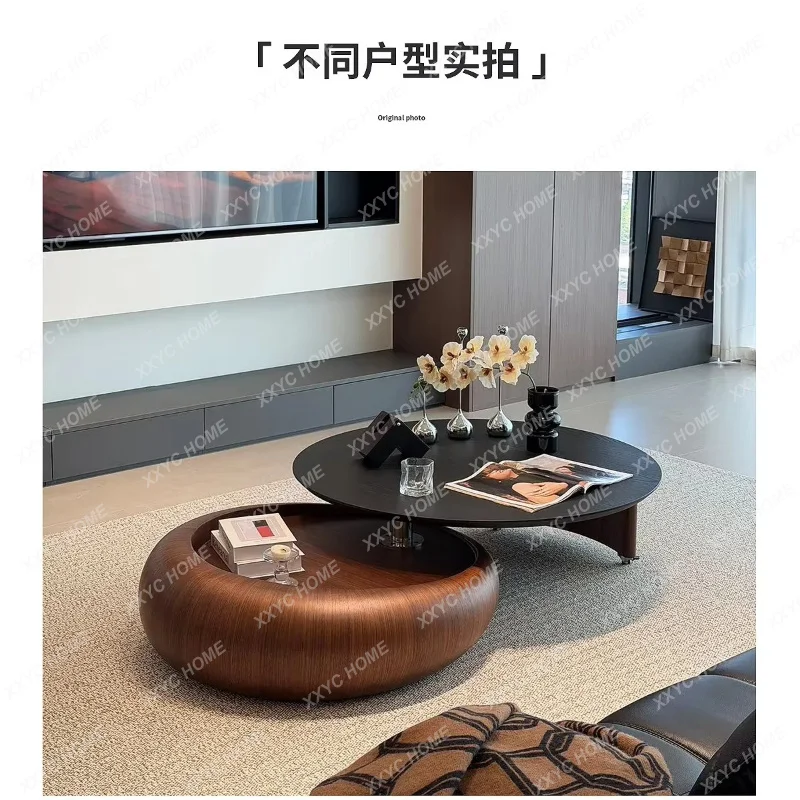 XX Medieval style rotating coffee table living room  retro advanced sense wabi sabi wind round coffee table