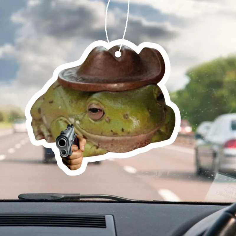 Western-Cowboy-Frosch-Auto-Duftaufhänger – gewehrförmiges Cowboy-Design, hängende Spiegelentlüftung, anhaltender Duft