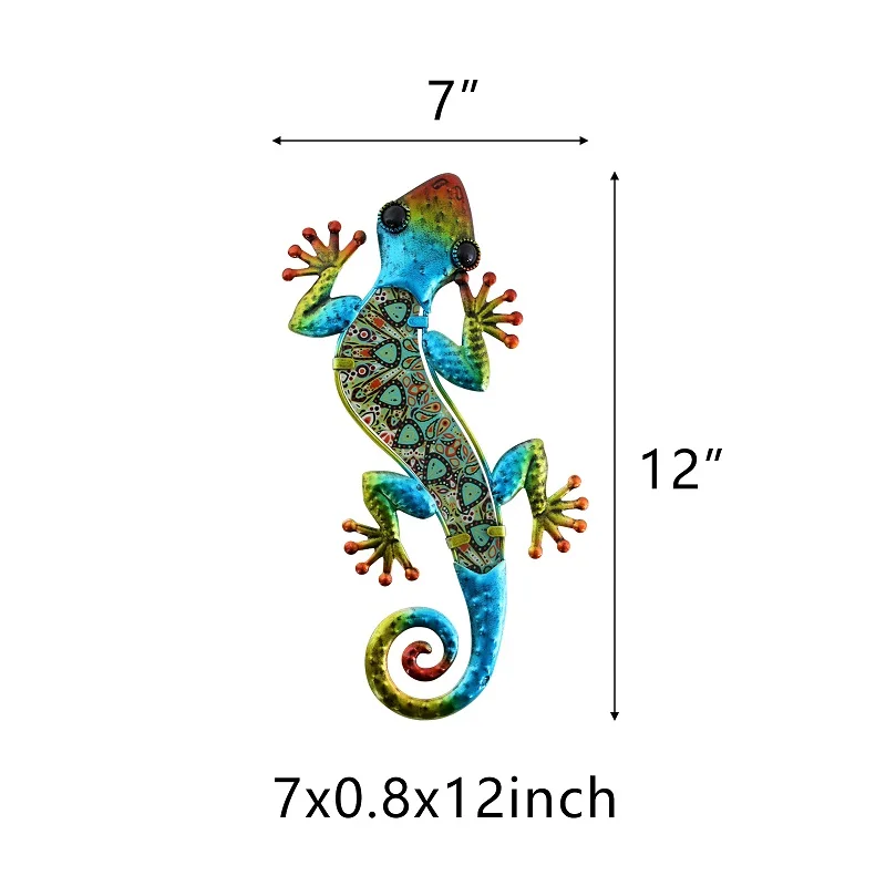 Metal Gecko Wall Decoration, Lizard Garden Art, Hanging Glass Sculpture, Indoor and Outdoor, Terrace Fence, 3 Color, 2 Pcs