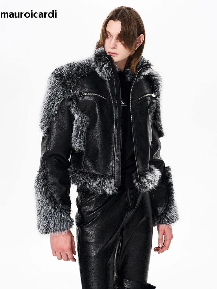 

Куртка Mauroicardi мужская демисезонная утепленная из искусственного меха и кожи с пэчворком, на молнии, модная стеганая одежда 2026