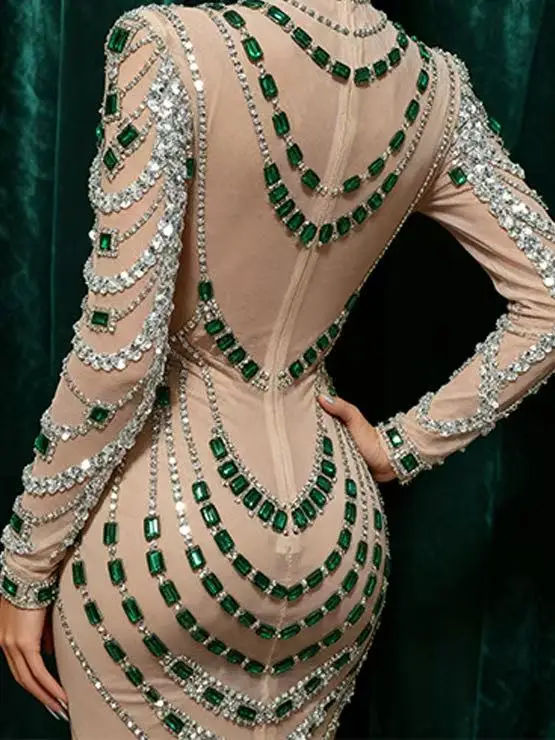 Luxurious Mini Dress Women Transparent Rhinestones Bodycon Singer Bar Club Shiny Short Dress Celebrity Party Evening Stage Costu - Image 3