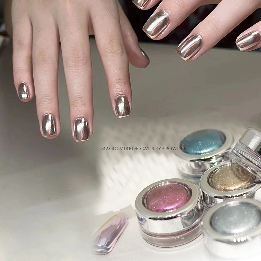 1pc ai aurora olho de gato espelho mágico em pó multi-cor gradiente combinado com criação magnética da arte do prego para festas diárias