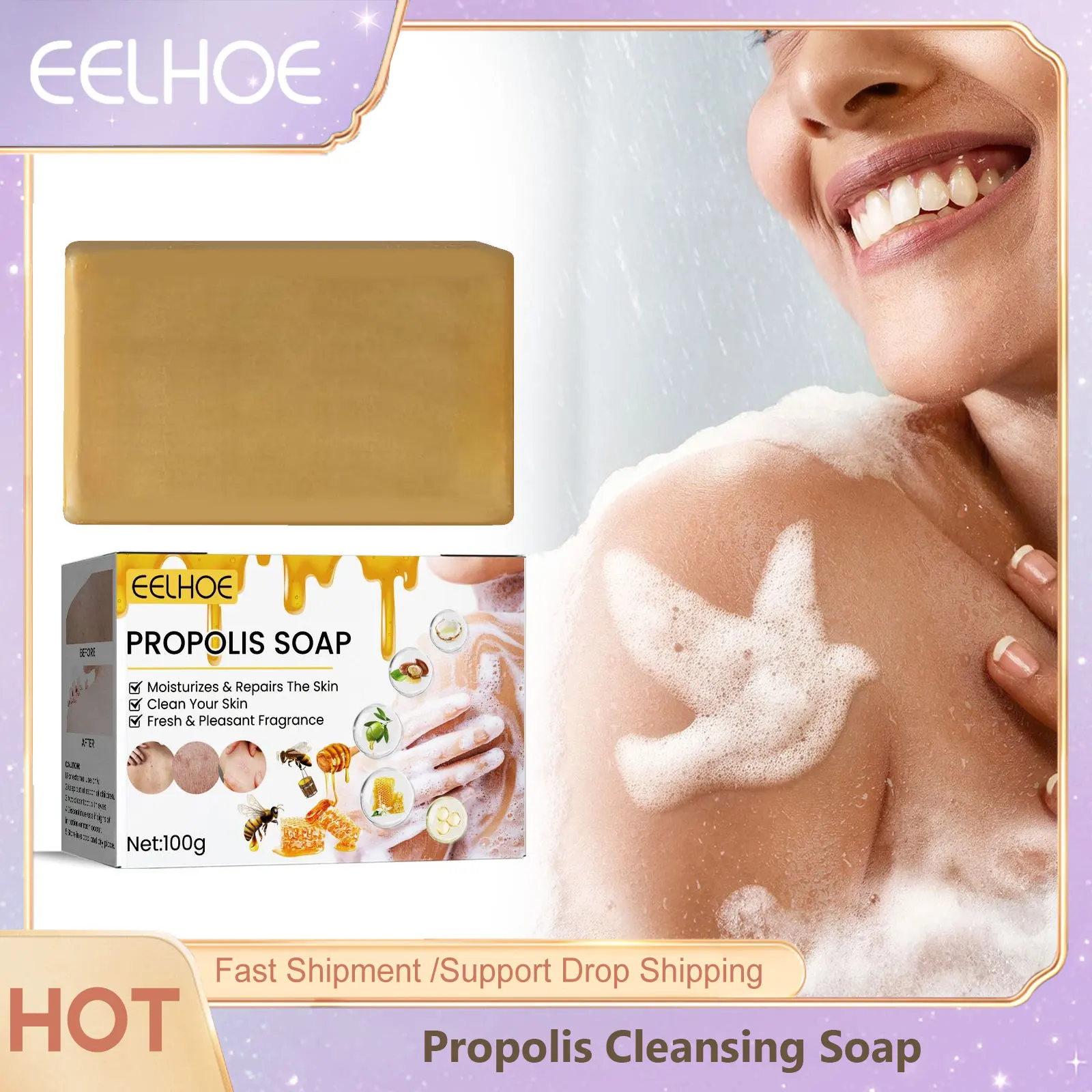 

Propolis Essence Handmade Soap Face Body Deep Cleansing Soap Bleaching Skin Moisturizing Oil Control Nourishing Shower Soap 100g