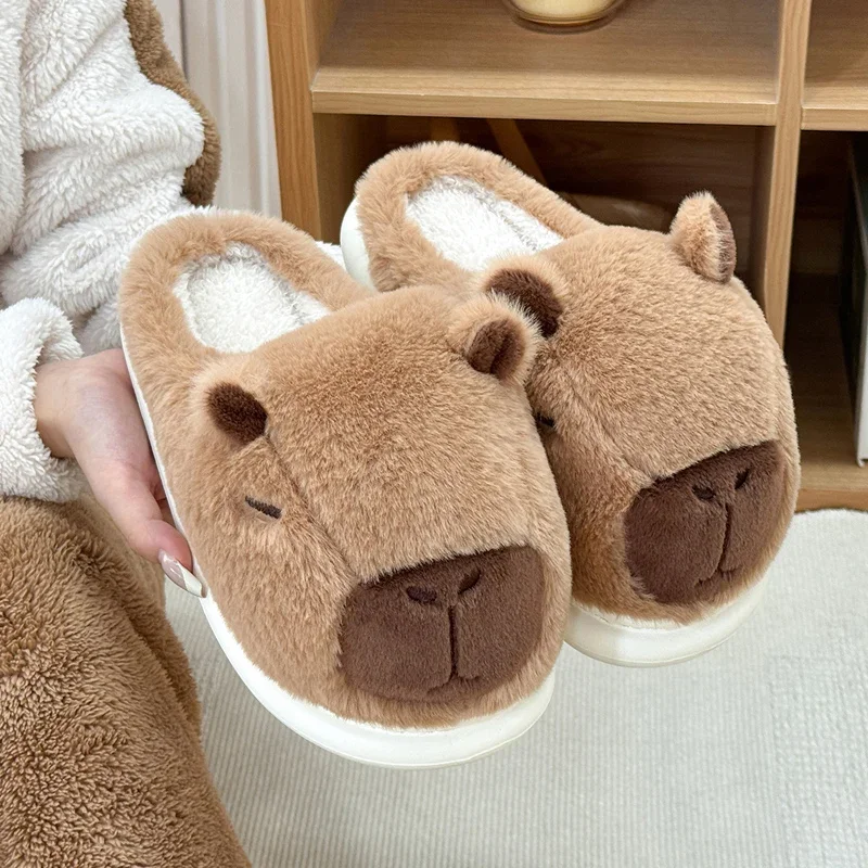 Winter Warm 3D Cartoon capybara Men Women Plush Slippers Non-slip Thick Sole Couple Home Cotton Shoes