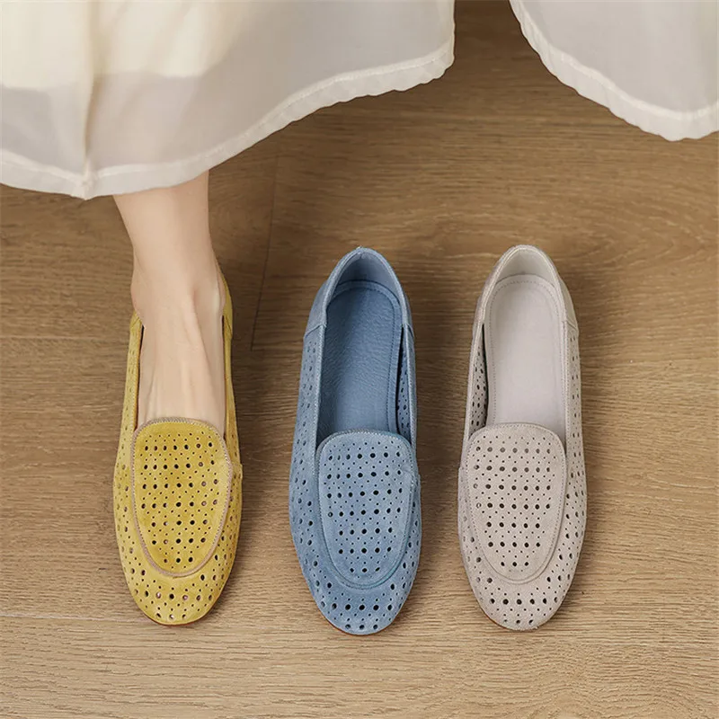 

New Spring/Summer Sheep Suede Women Shoes Round Toe Shoes for Women Fashion Concise Hollow-out Women Pumps Low Heels Handmade