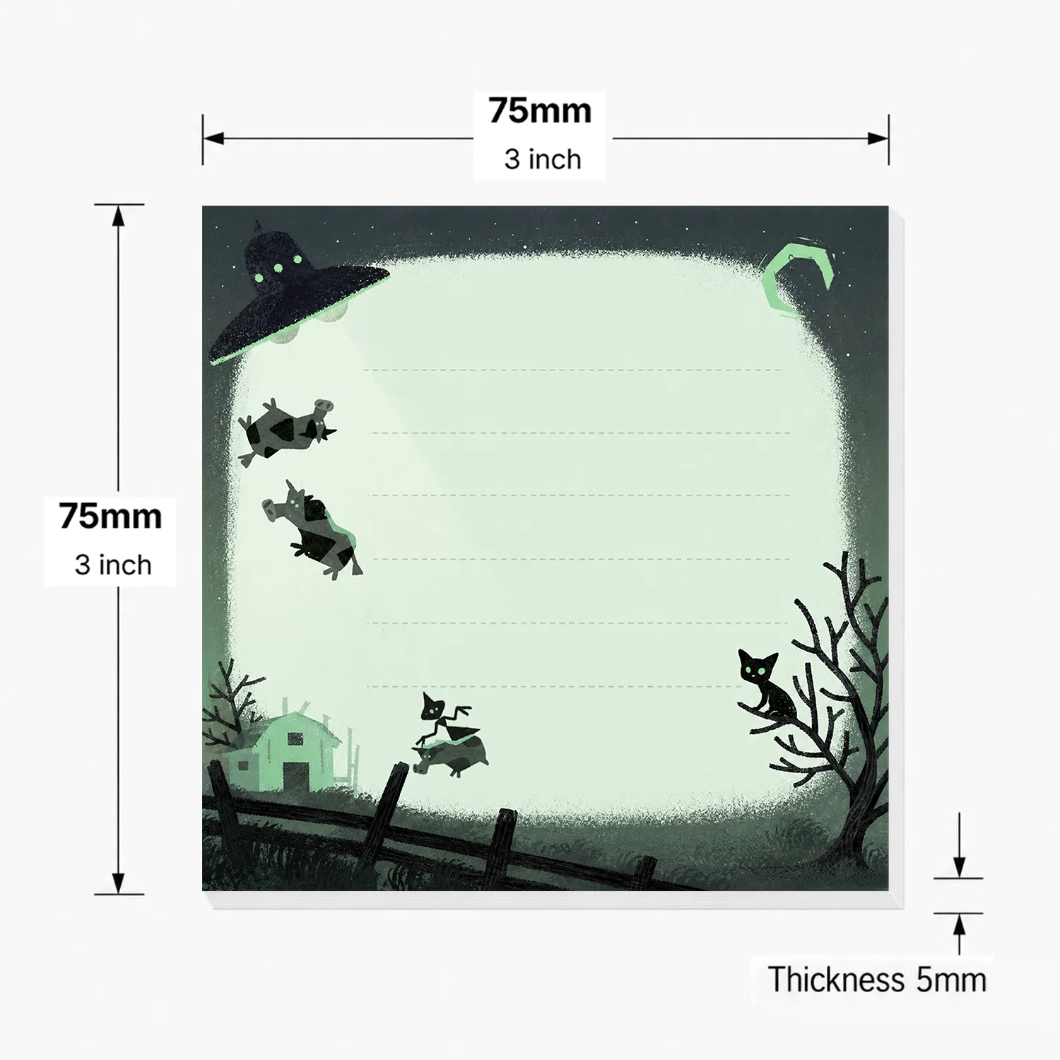 2PCS Alien Cat Self Adhesive Sticky Notes 100 Sheets UFO Space Funny Animal Lined Memo Pads Cute Sci-Fi Office Stationery