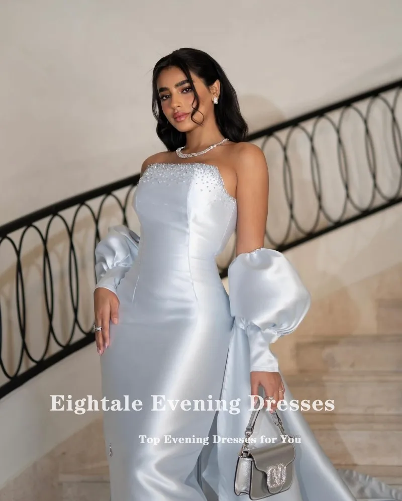 فستان سهرة عربي Eightale بدون حمالات مخصص للحفلات الراقصة من الساتان حورية البحر أزرق فاتح مطرز لحفلات الزفاف فيستدوس دي غالا