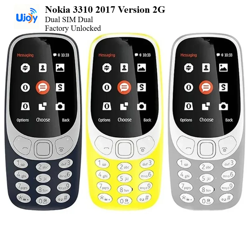 Factory Unlocked Phones Nokia 3310 2017 Version 2G GSM Dual SIM Dual Standby Classic Straight Keypad Feature Phone Long Standby