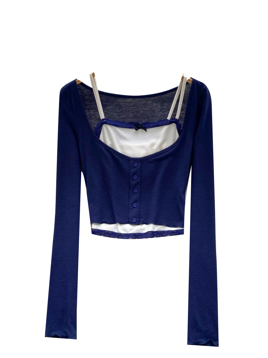 Pure Desire Vrouwen Herfst Faion Gelaagde Tweedelige Set Sexy Kant Splice Tank Top Buitenste Dunne Lange Sve cover Up