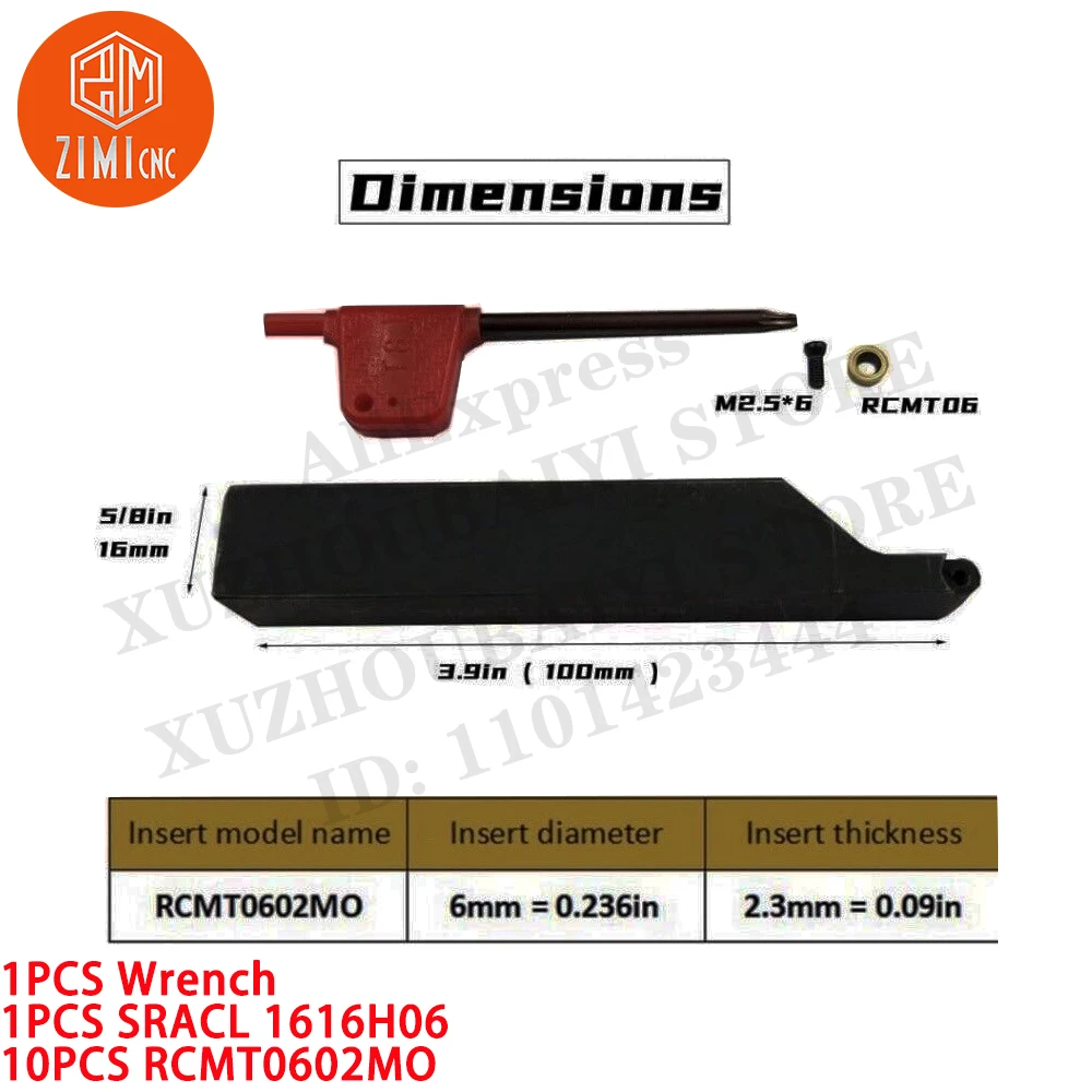 1PC SRACL1616H06 Lathe Turning Tool Holder Indexable Boring Bar +10PCS RCMT0602 Carbide Insert CNC tool metal lathe cutting tool