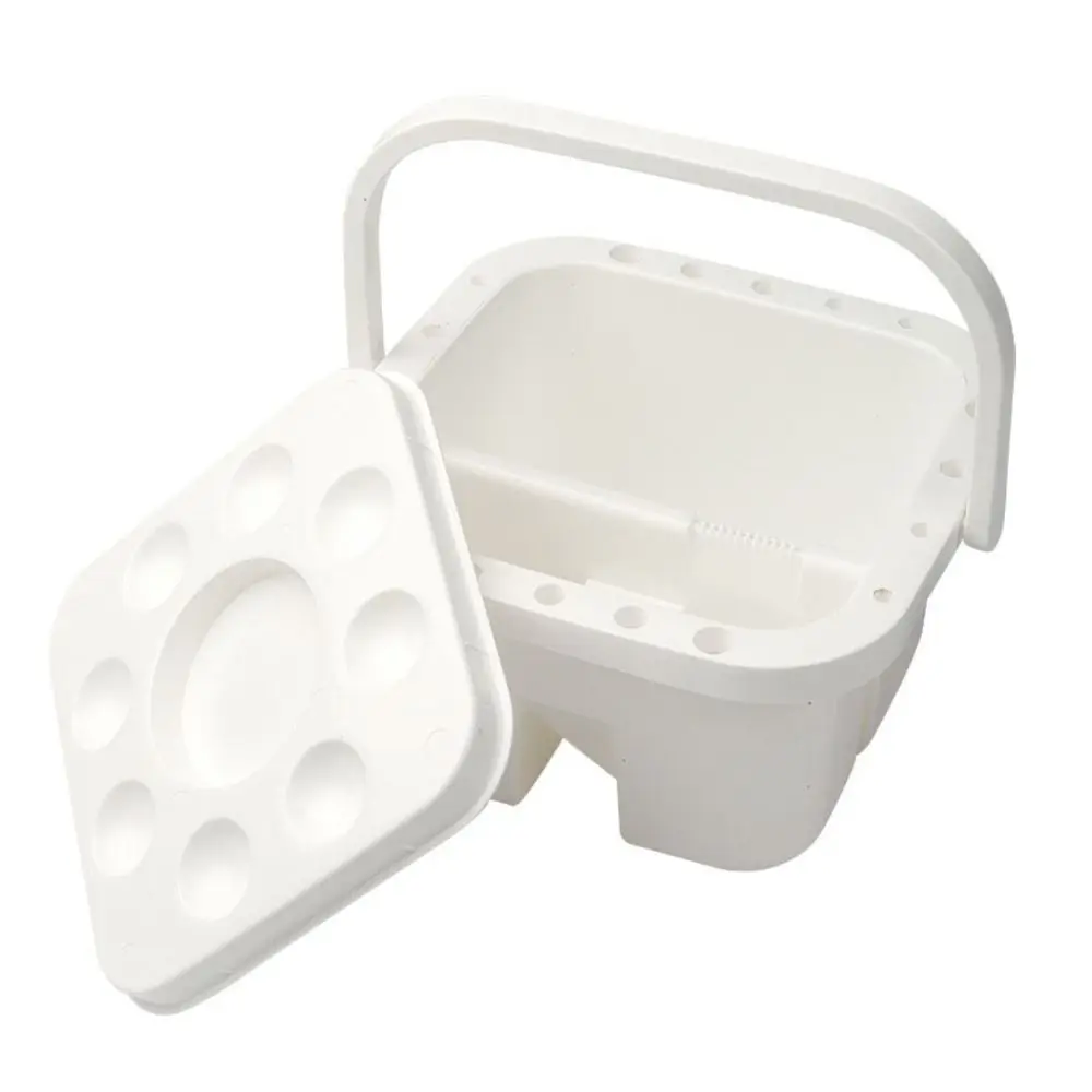 Creative Double Grid Paint Brush Washer with Palette Handheld Type Brush Washing Bucket PP Square Brush Cleaning Tool Art