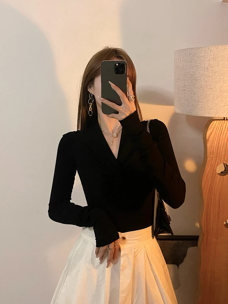 

Женский весенний топ Bla Long Sve V-Ne Base, сексуальный, облегающий, с эффектом утончения, высококачественный, индивидуальный дизайн